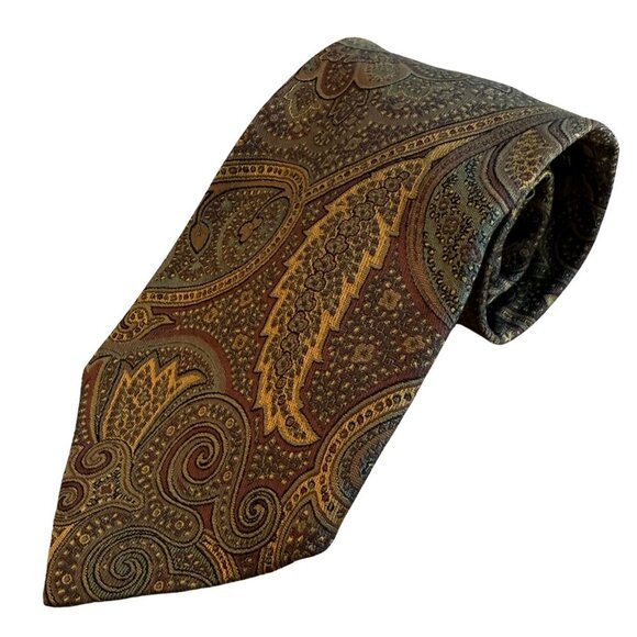 Mens Brown and Gold Paisley Robert Talbott by Nordstrom Tie - Picture 1 of 6